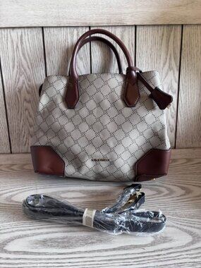 Nine West beige brown monogram satchel handbag